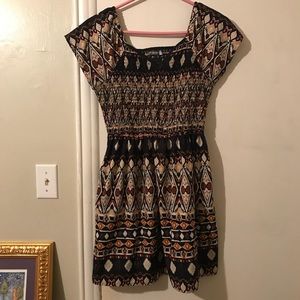 Ruched Bodice Tribal Print Mini Dress